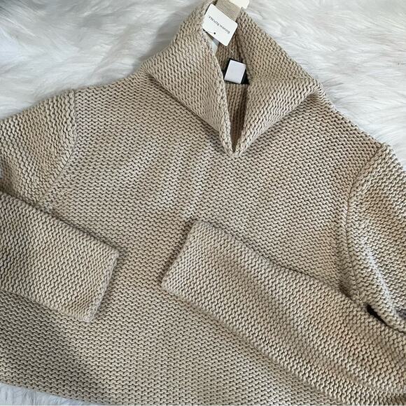 NEW Banana Republic Classic Knit Fisherman Funnel Neck Sweater Wheat XS NWT - Picture 8 of 15